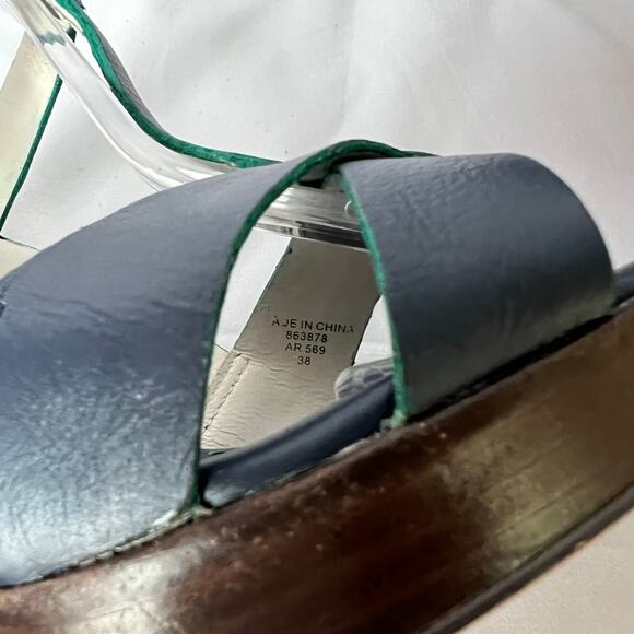 Boden Navy Blue Leather Strappy Open Toe Heels Women’s Size 38 Summer Sandal - Picture 12 of 13